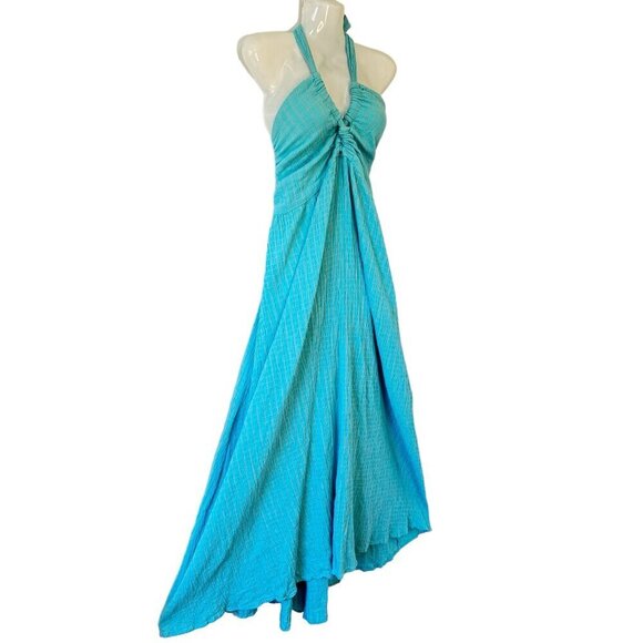 MARA HOFFMAN Swim Annika Midi Maxi Halter Dress with Tie Fairy Light Teal Med - Picture 4 of 9